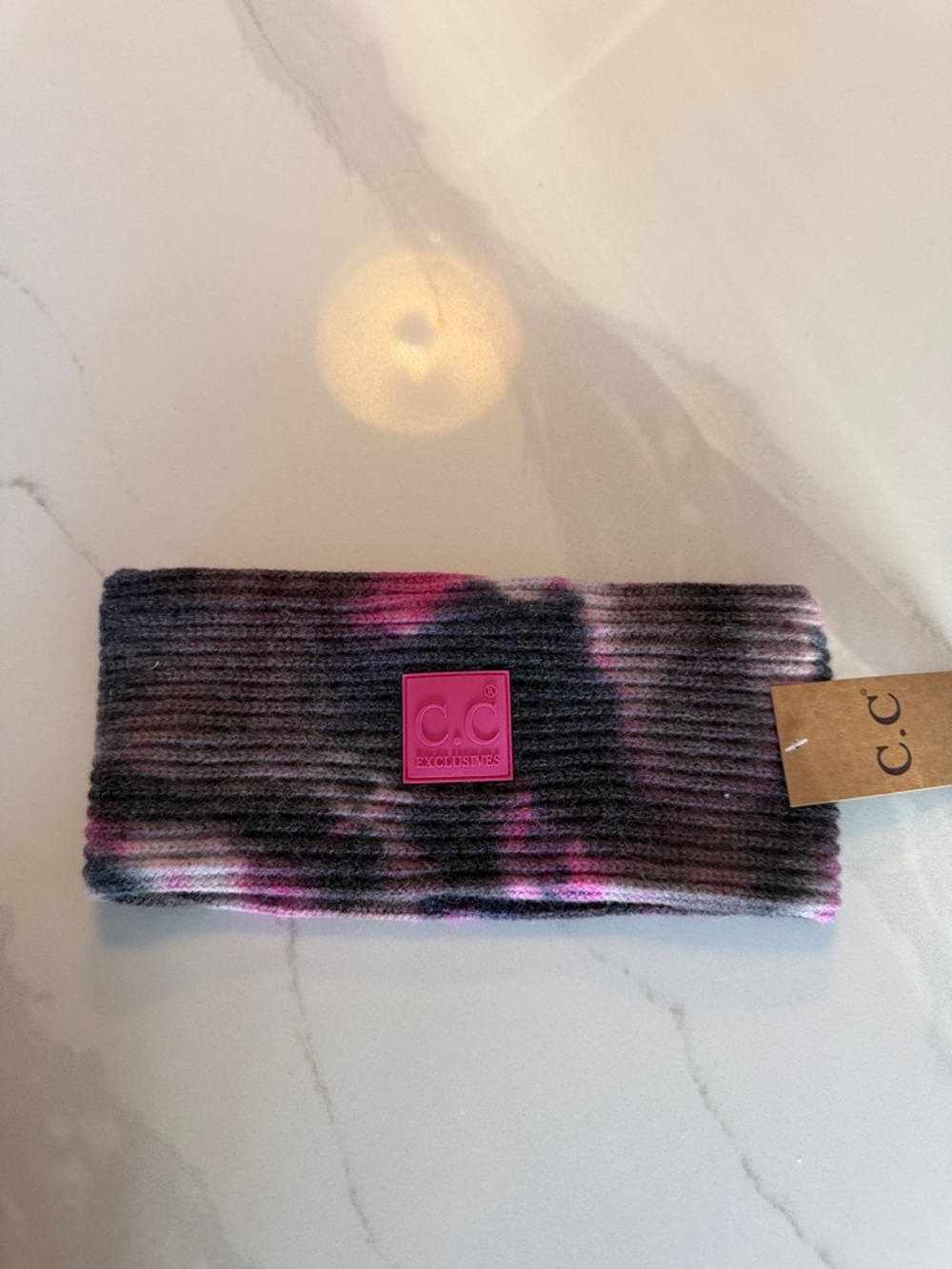 C.C Tie-Dye Ribbed Headband in Black and Pink